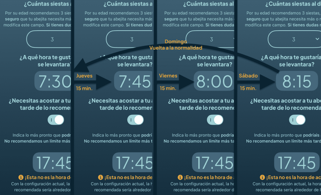 Capturas de la app dormus para el cambio de hora.